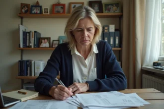 AESH consultant ses fiches de paie à temps incomplet à son bureau à domicile