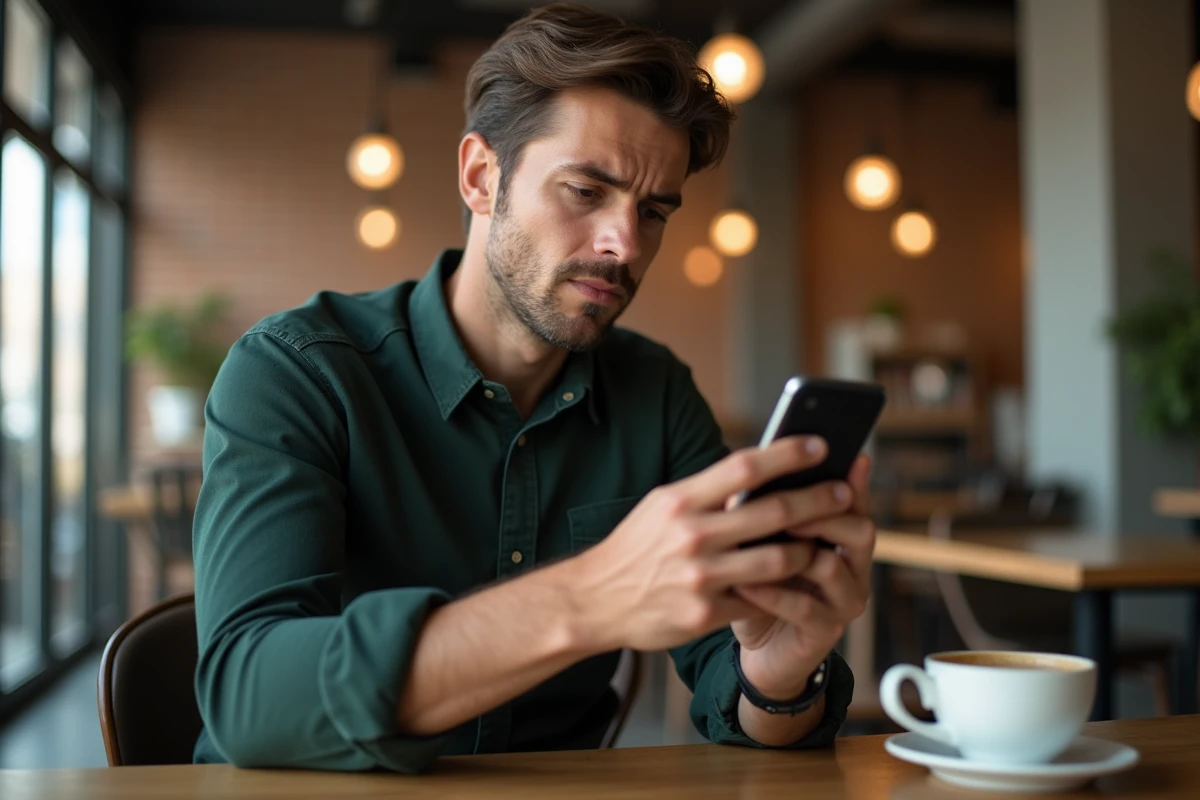 Homme utilisant l'application mobile Crédit Agricole des Savoie pour prendre rendez-vous avec un conseiller financier