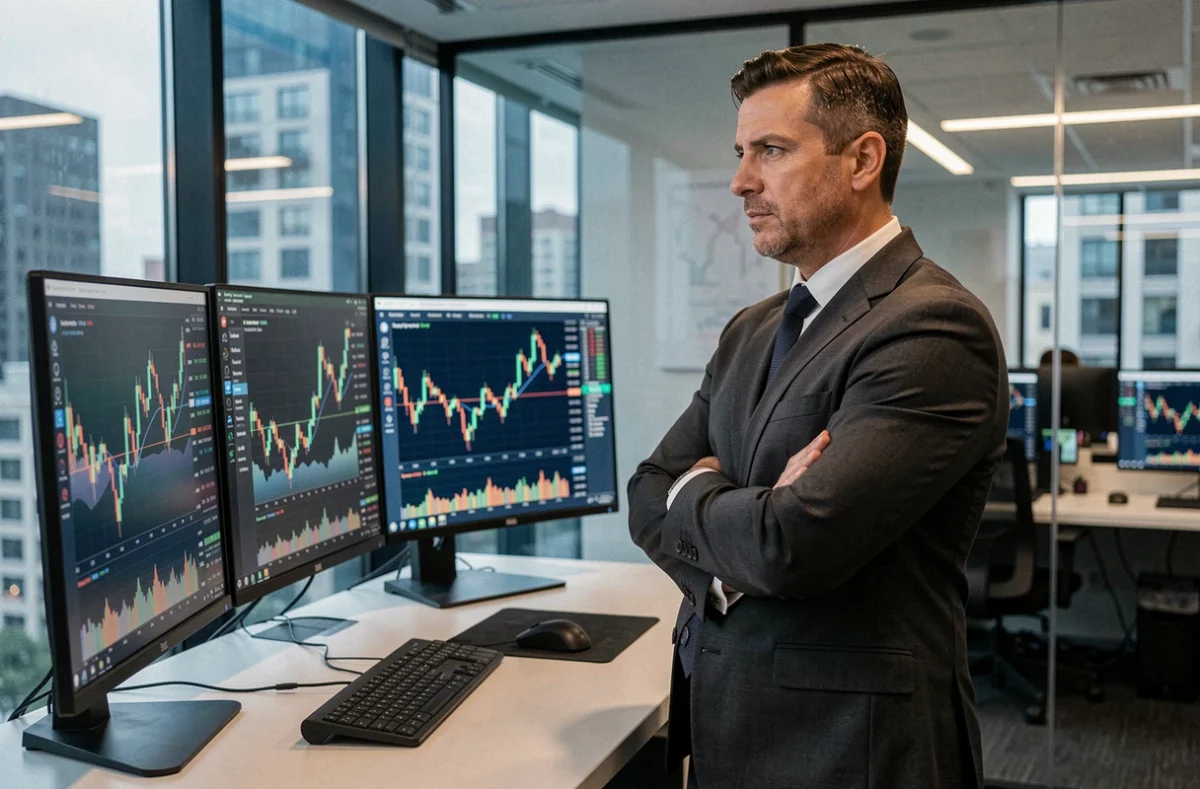 Spécialiste en investissement de Brennus Investissement devant des écrans d'analyse financière