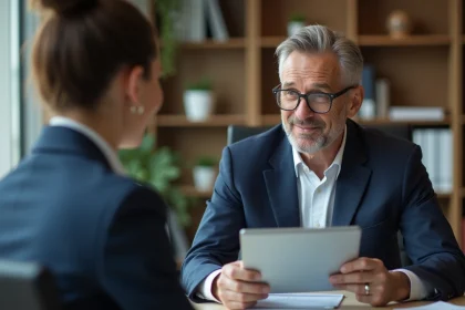 Conseiller financier en réunion avec une jeune professionnelle