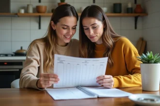 Jeune couple planifiant leur budget familial à la maison
