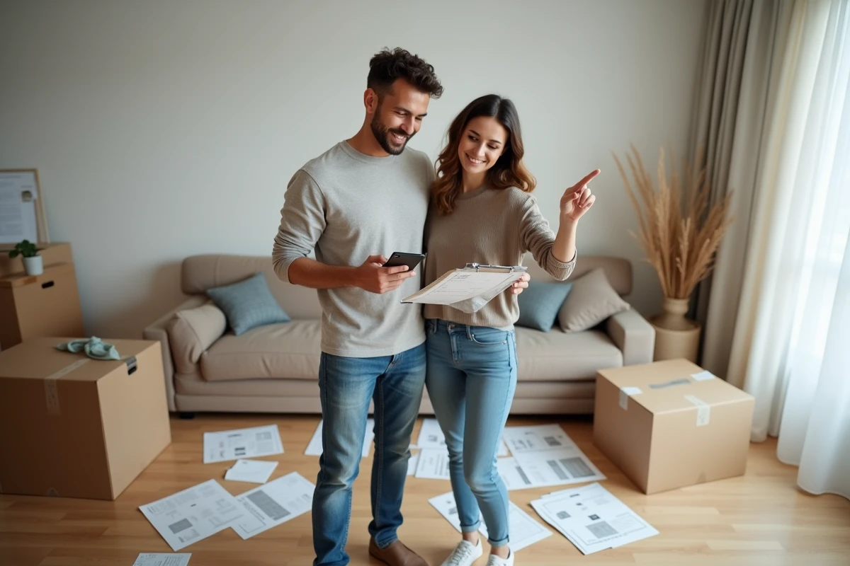 Couple en train d assembler des meubles dans un salon contemporain