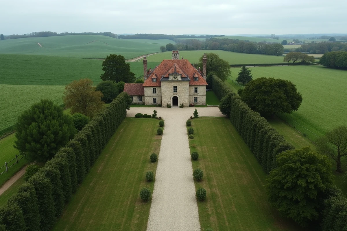 Domaine rural en Vendée avec chapelle privée et allée de chênes, illustrant le patrimoine immobilier d'une personnalité politique française