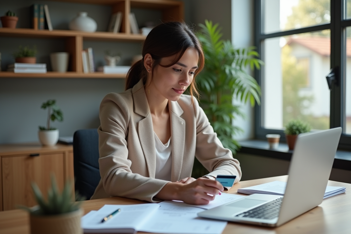 Femme en tenue décontractée dans un bureau cosy