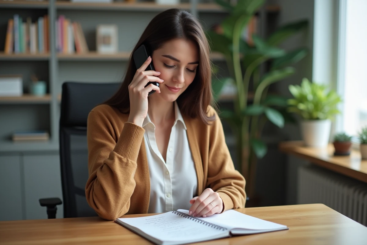 Femme en télétravail dans un bureau moderne