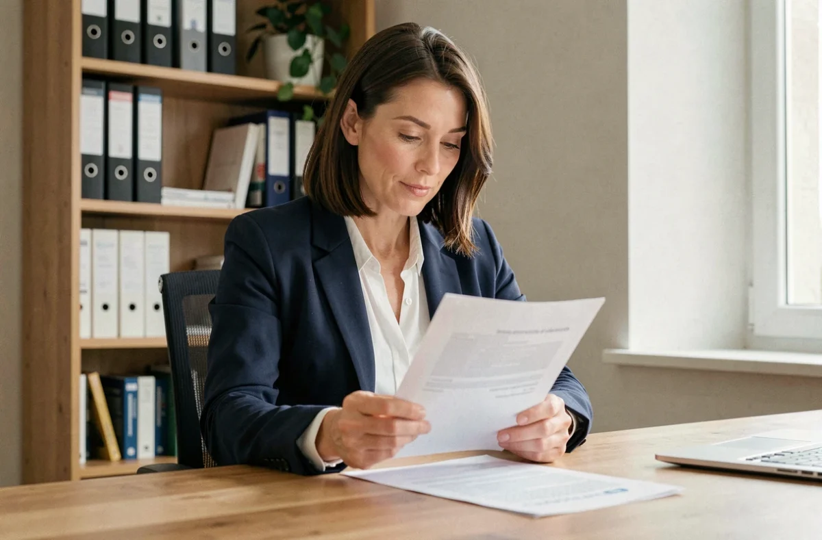 Femme professionnelle consultant ses appels de cotisations Carpimko à son bureau à domicile
