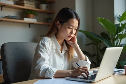 Jeune femme remplissant des formulaires de logement
