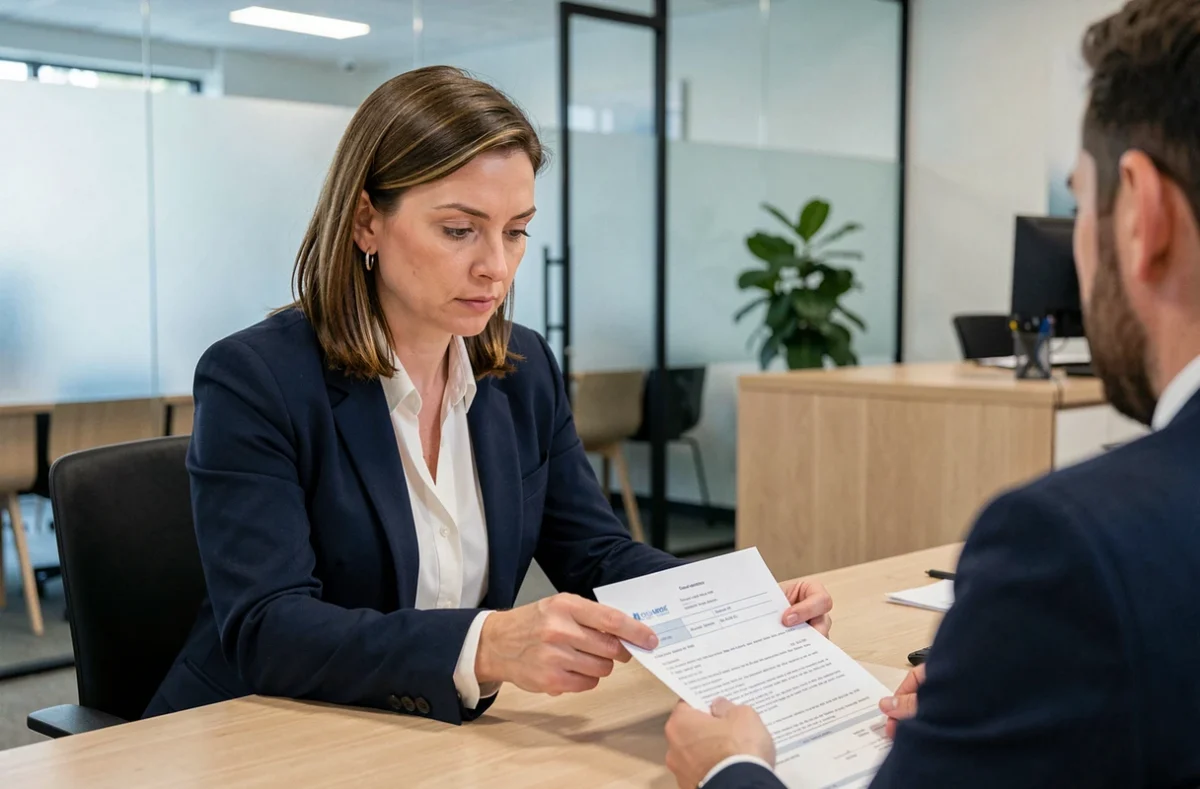 Femme cadre en rendez-vous bancaire pour obtenir le meilleur taux de crédit immobilier locatif en 2026