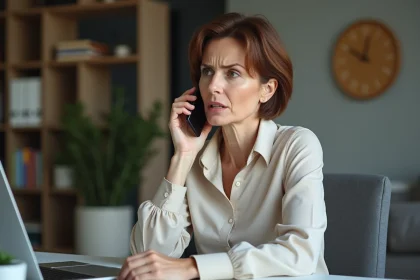 Femme d'âge moyen au téléphone à la maison