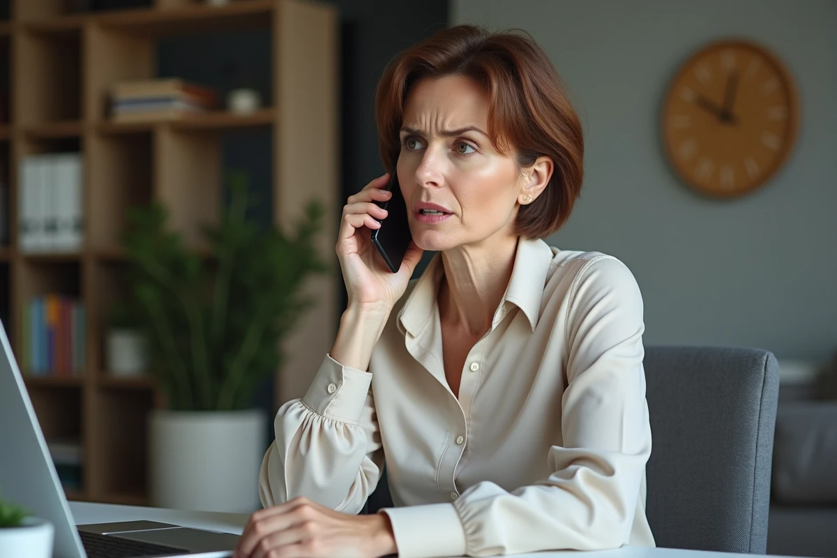 Femme d'âge moyen au téléphone à la maison