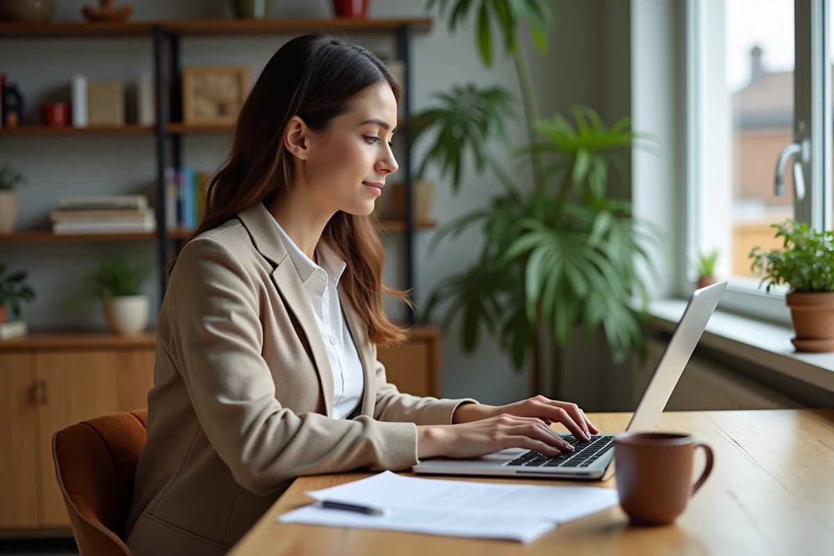 Jeune femme utilisant un ordinateur portable à la maison
