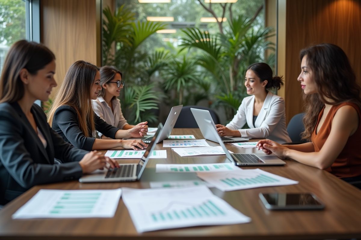 Groupe de professionnels discutant autour d