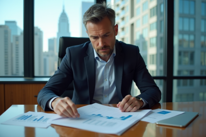 Homme d'affaires en réunion avec documents financiers