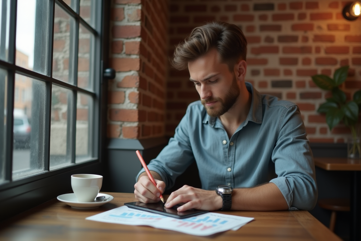 Jeune homme dans un café en train d