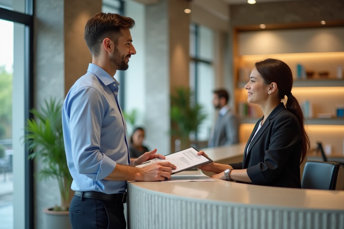 Jeune homme au guichet d