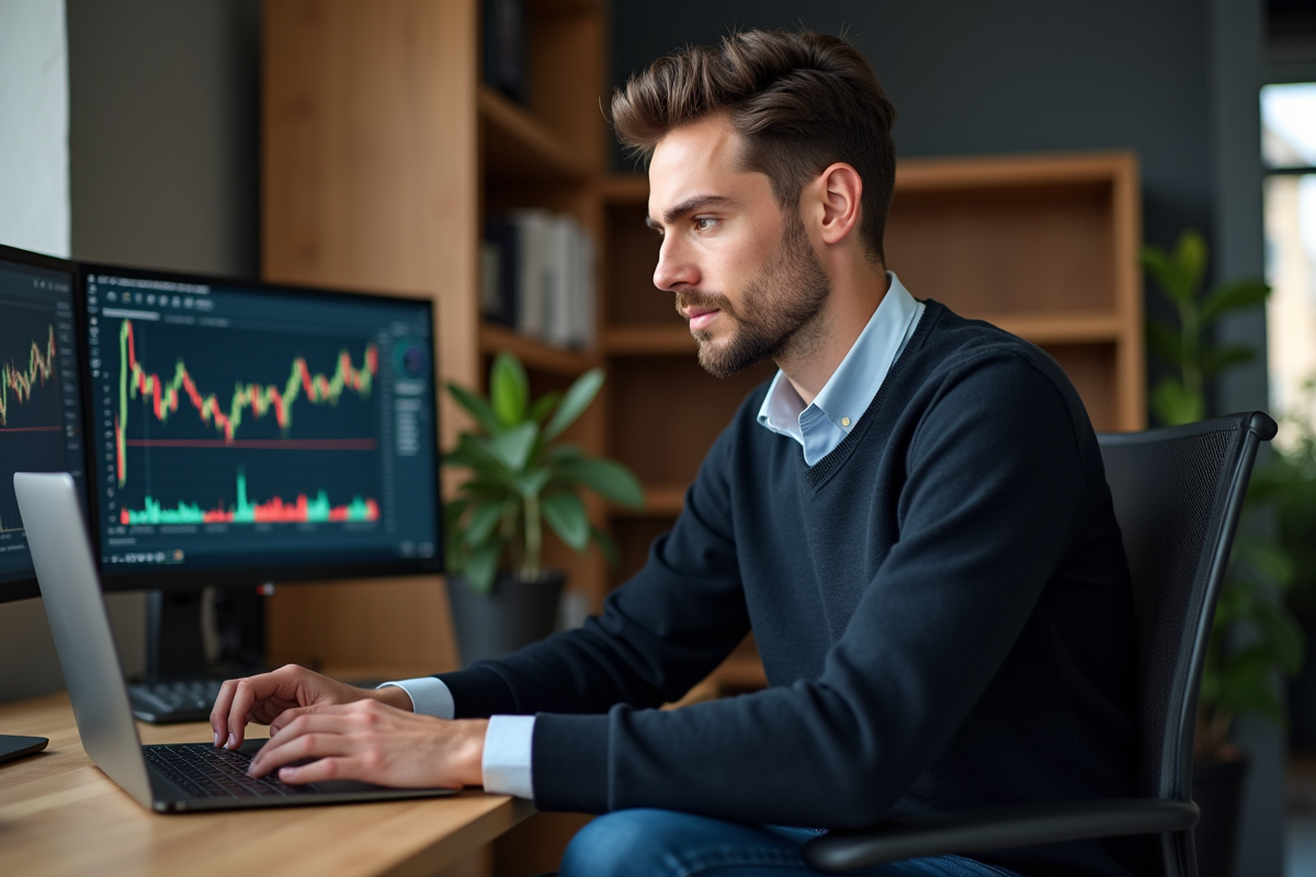 Homme analysant ses profits de minage de cryptomonnaie