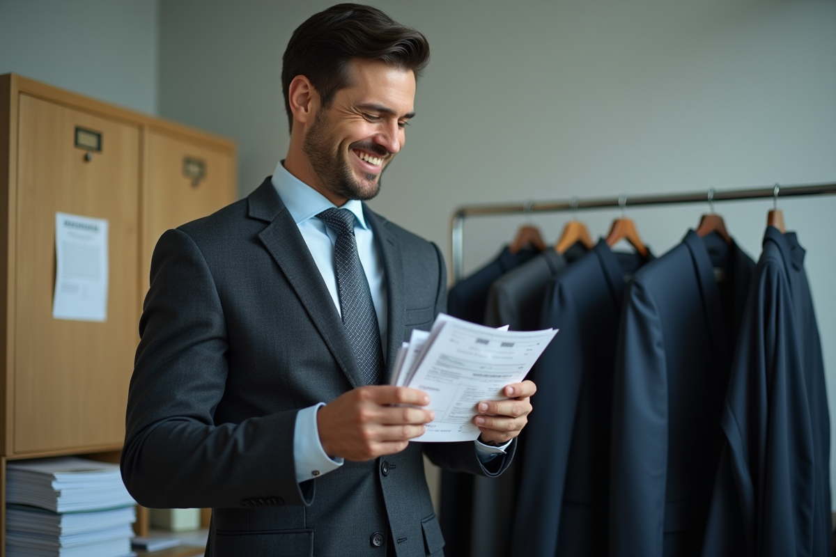 Homme d age triant des reçus dans un bureau comptable