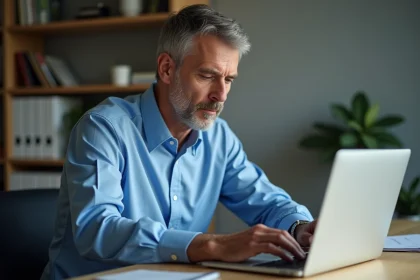 Homme d'âge moyen configure sécurité sur son ordinateur