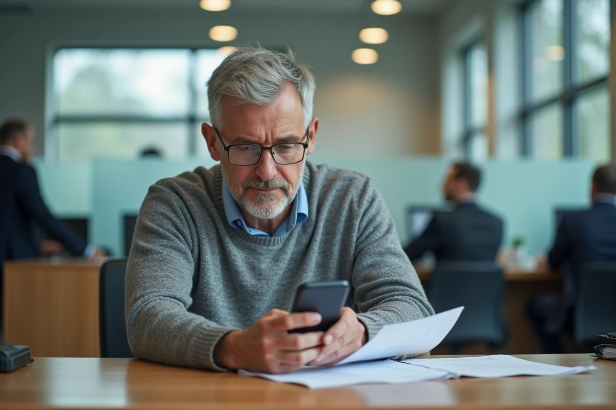 Homme vérifiant documents dans un bureau administratif