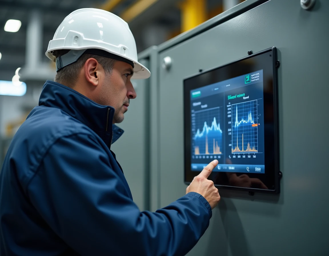 Ingénieur industriel configurant les paramètres de sécurité sur un panneau de contrôle CMUT en usine