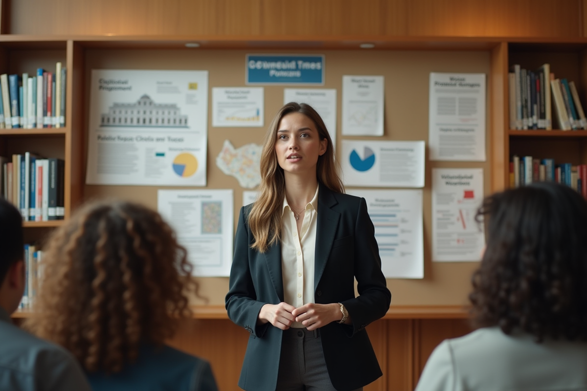 Jeune femme militante parlant devant un tableau d