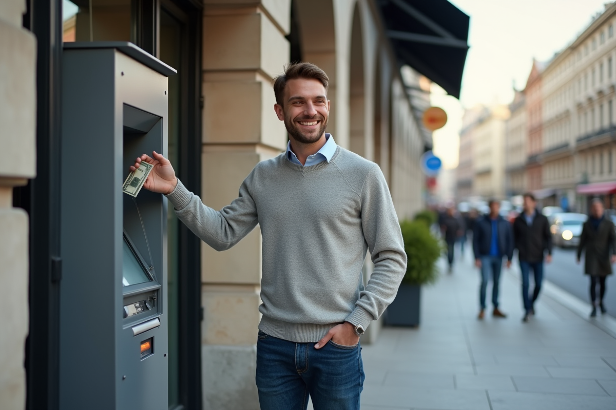 Jeune homme souriant retirant de l