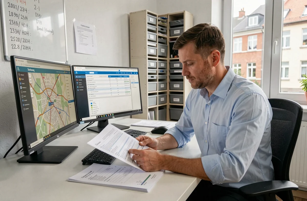 Spécialiste de Locatim gérant un portefeuille locatif sur écran dans son bureau à Strasbourg