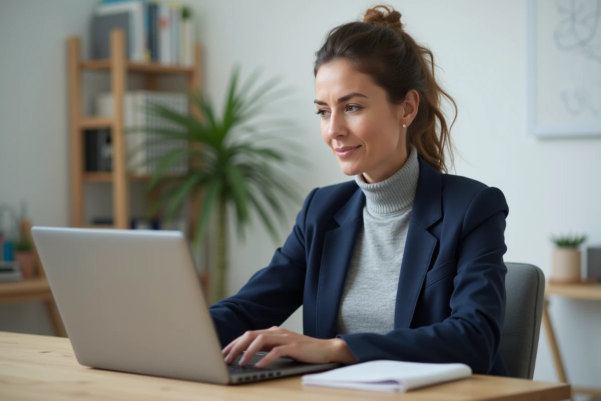 Femme prenant rendez-vous avec son conseiller bancaire Crédit Agricole des Savoie sur un ordinateur portable à domicile