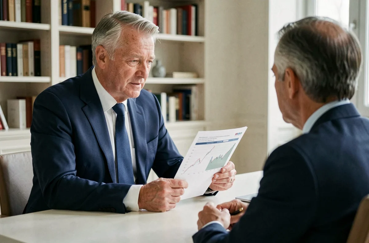Conseiller de Vitruve Conseil en entretien avec un client dans un bureau parisien élégant